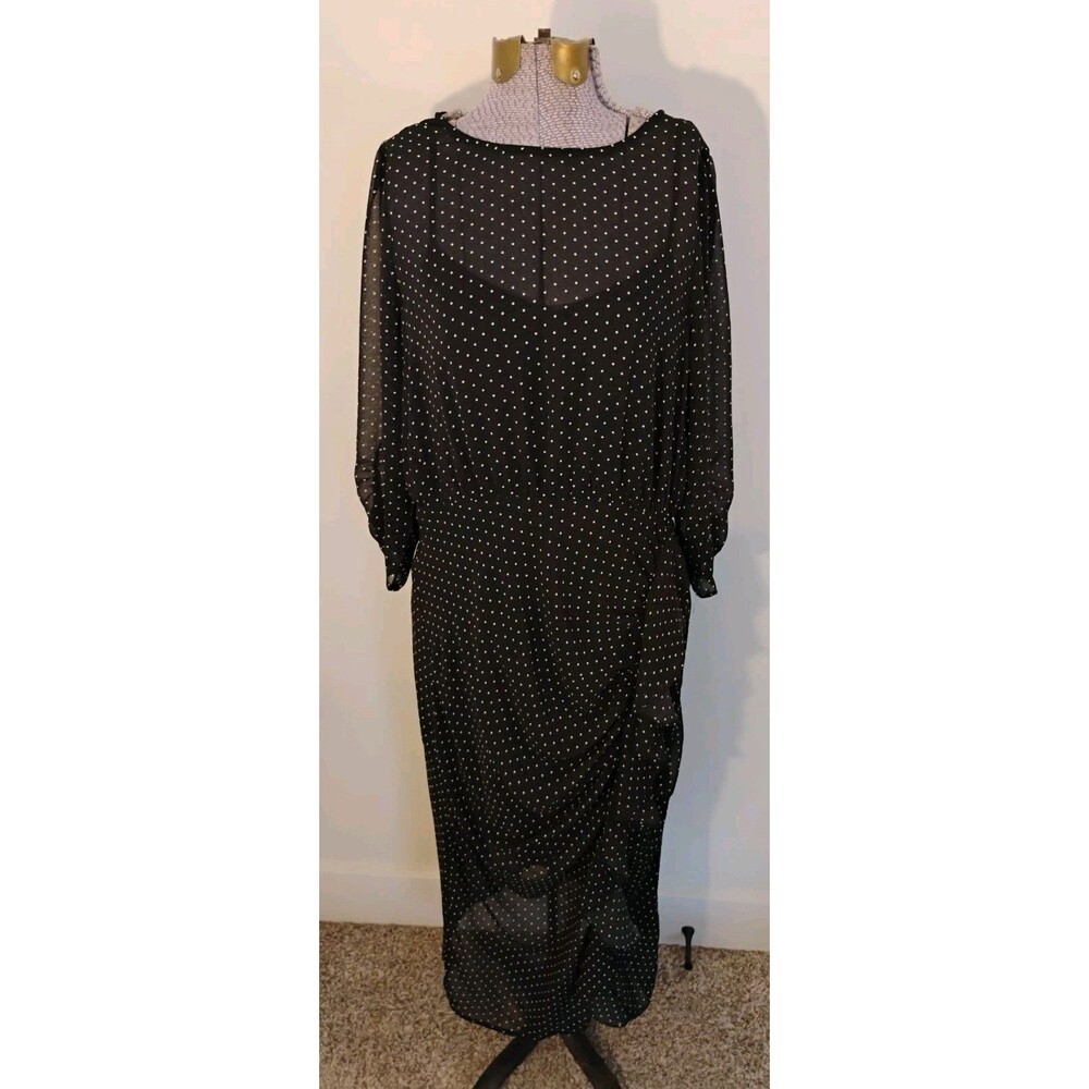 Andree by Unit Ruched Dress Elegant Black Polka Dot Special Occasion Sz M/L